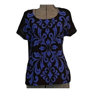 ELLE WOMEN'S COBALT BLUE AND BLACK SPARKLE PATTERN TOP SIZE‎ SMALL